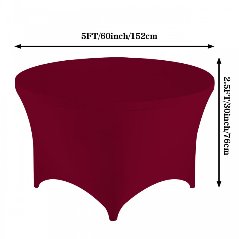 Stretch Spandex 5 ft Round Table Cover Burgundy 