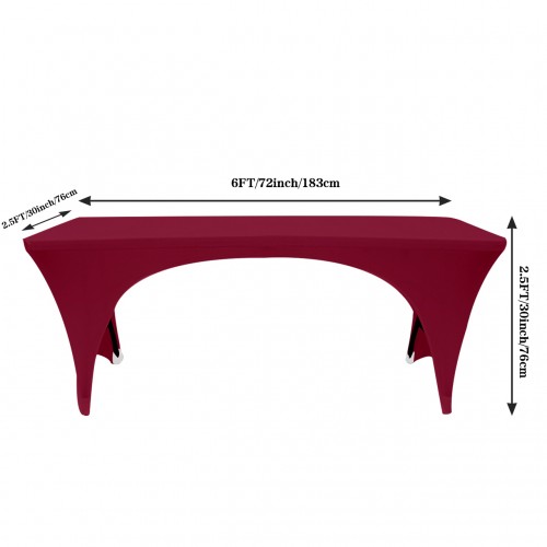 Stretch Spandex 6 ft Open Sides Rectangular Table Cover Burgundy