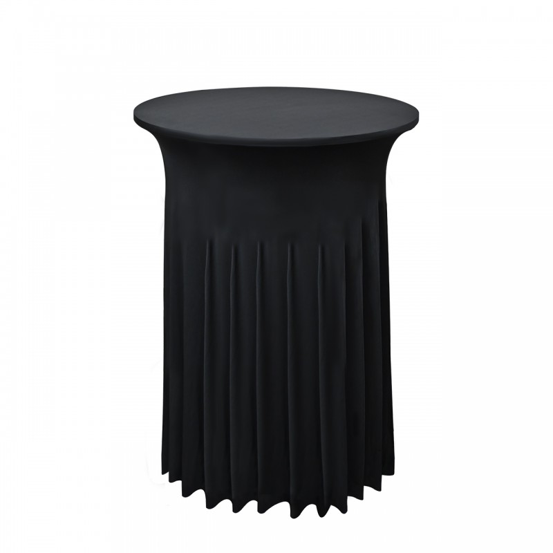 32 inch Highboy Cocktail Round Wavy Draping Stretch Spandex Table Cover Black 