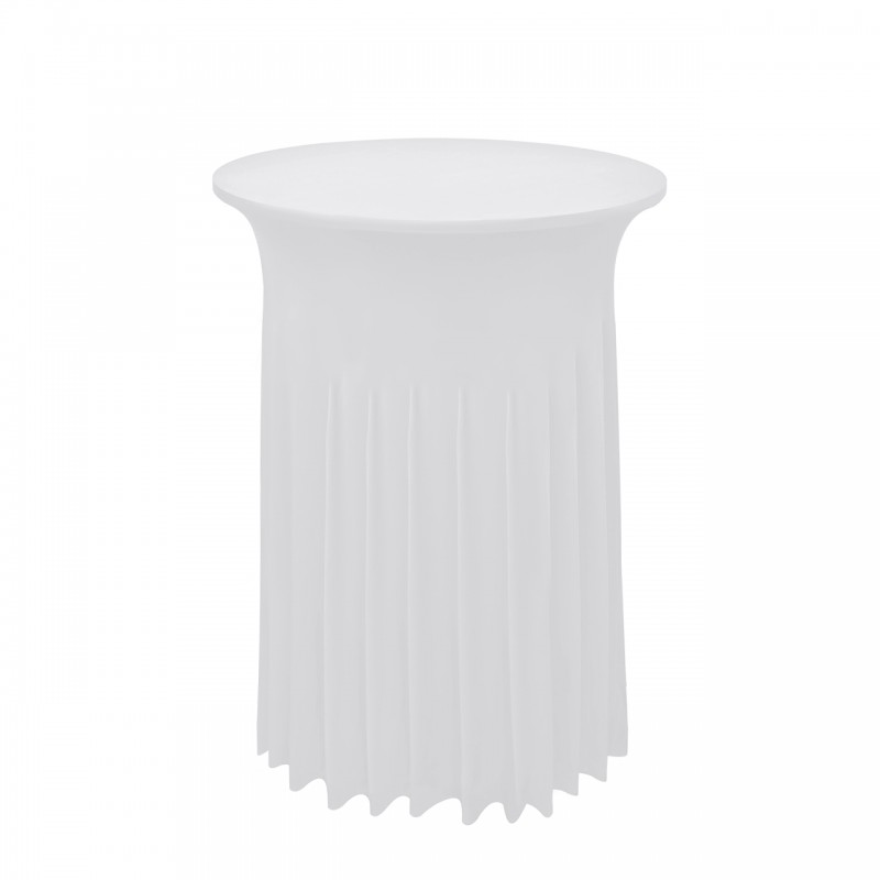 32 inch Highboy Cocktail Round Wavy Draping Stretch Spandex Table Cover White