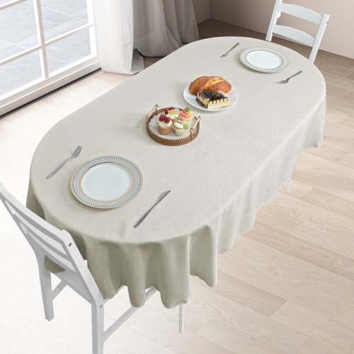 Oval Jacquard Tablecloth Straight Stripe Patterns TableCloth Beige