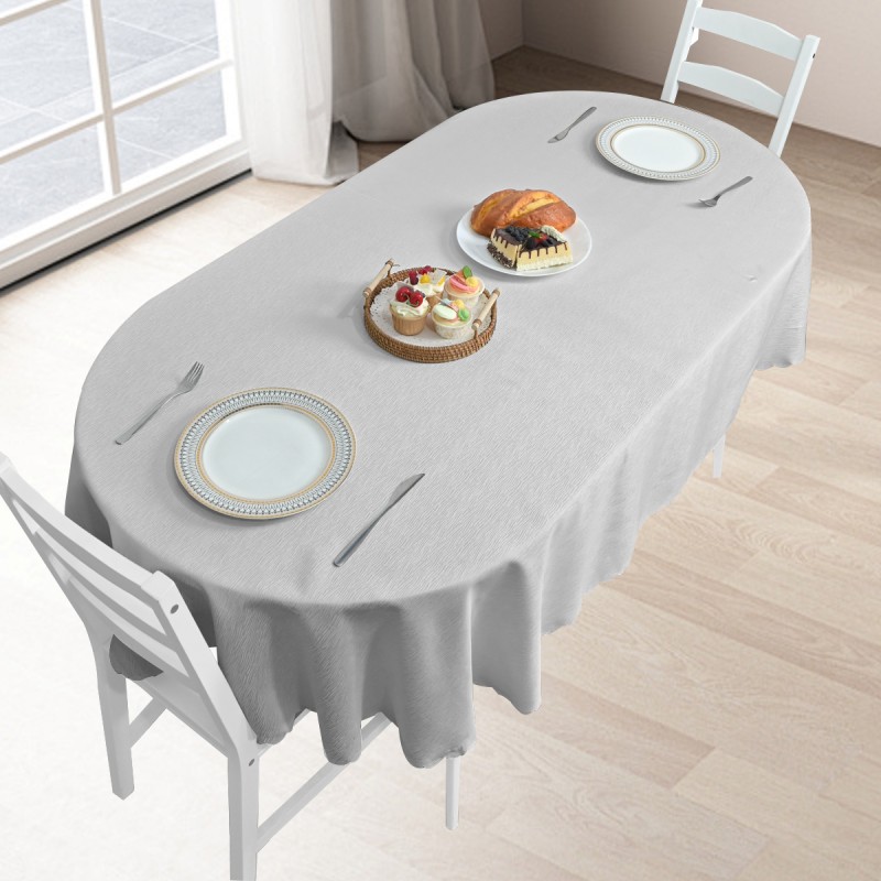 Oval Jacquard Tablecloth Straight Stripe Patterns TableCloth Silver