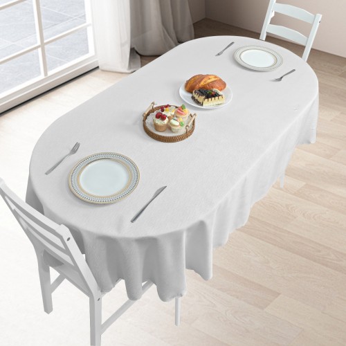 Oval Jacquard Tablecloth Straight stripe patterns Table Cloth White