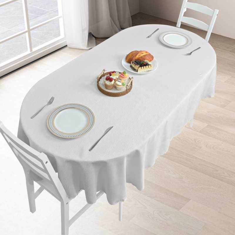 Oval Jacquard Tablecloth Straight stripe patterns Table Cloth White