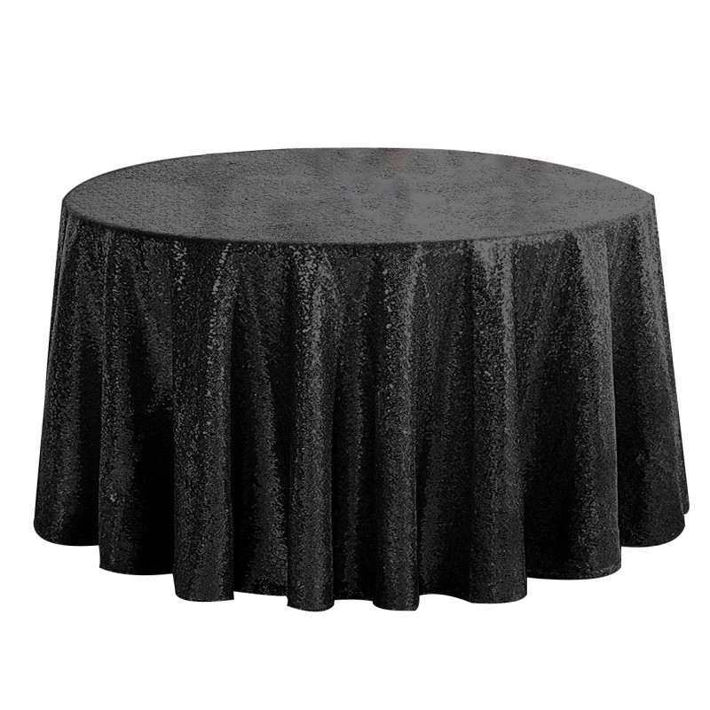 120 Inch Round Glitz Sequin Tablecloth Black 