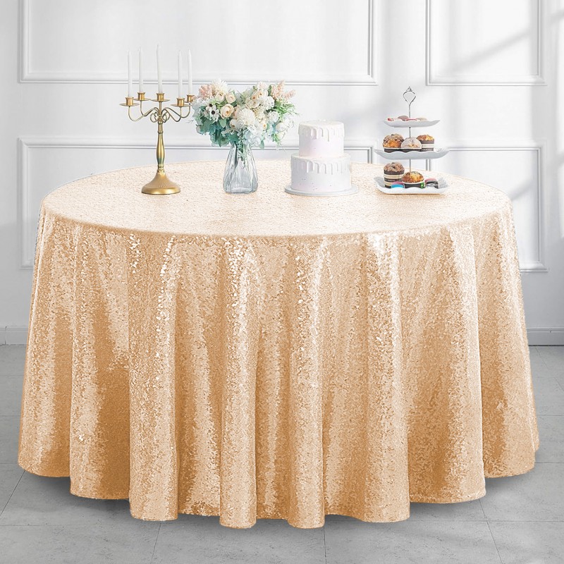 120 Inch Round Glitz Sequin Tablecloth Champagne 