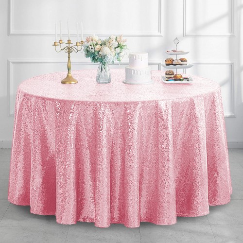 120 Inch Round Glitz Sequin Tablecloth Pink