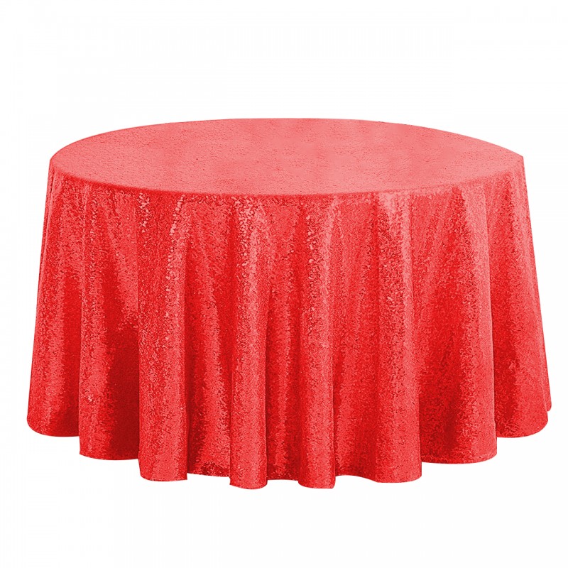 120 Inch Round Glitz Sequin Tablecloth Red