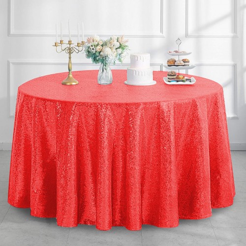 120 Inch Round Glitz Sequin Tablecloth Red 