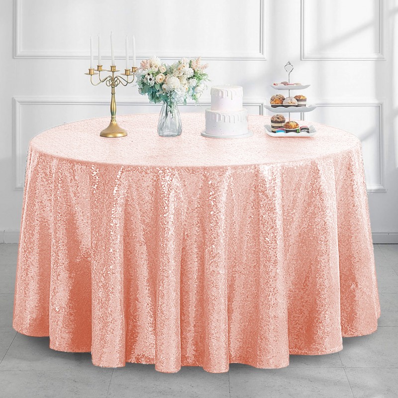 120 Inch Round Glitz Sequin Tablecloth Rose Gold 