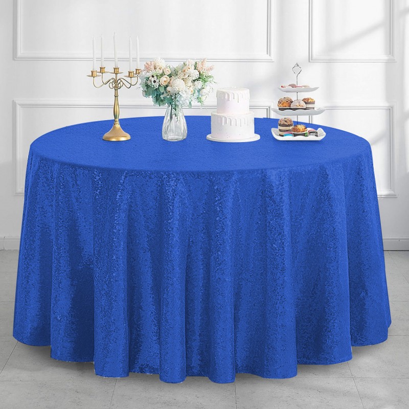 120 Inch Round Glitz Sequin Tablecloth Royal Blue 