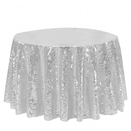 120 Inch Round Glitz Sequin Tablecloth Silver