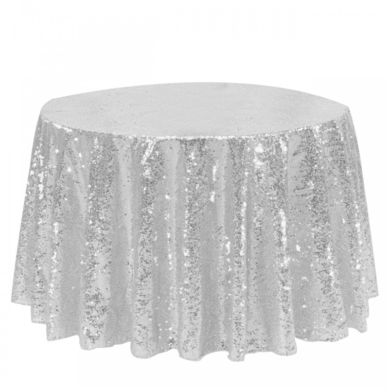 120 Inch Round Glitz Sequin Tablecloth Silver 