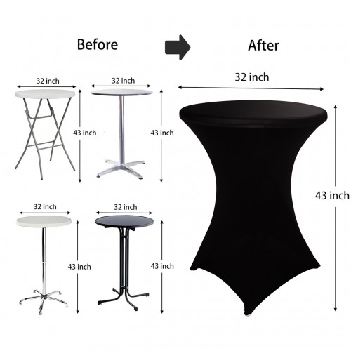 32 Inch Highboy Cocktail Round Stretch Spandex Table Cover Black