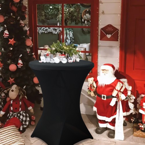 32 Inch Highboy Cocktail Round Stretch Spandex Table Cover Black 