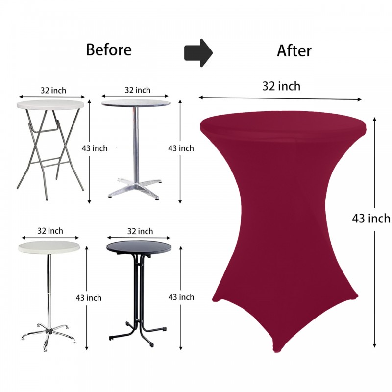 32 Inch Highboy Cocktail Round Stretch Spandex Table Cove Burgundy 