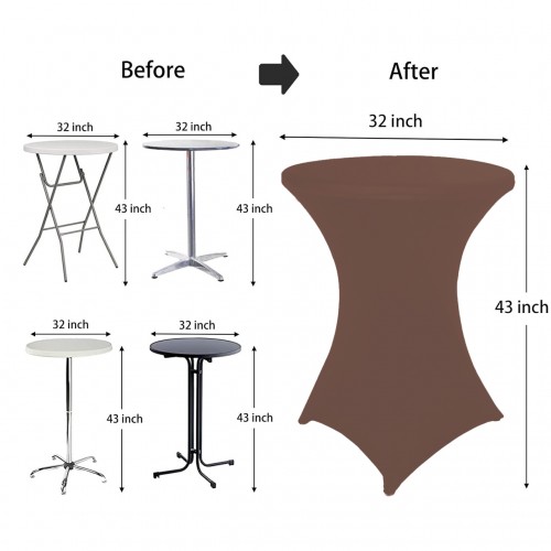 32 Inch Highboy Cocktail Round Stretch Spandex Table Chocolate 