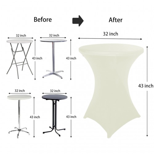 32 Inch Highboy Cocktail Round Stretch Spandex Table Cover Ivory 