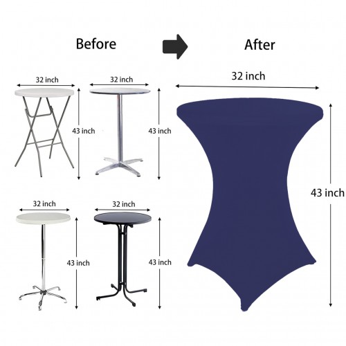 32 Inch Highboy Cocktail Round Stretch Spandex Table Cover Navy Blue