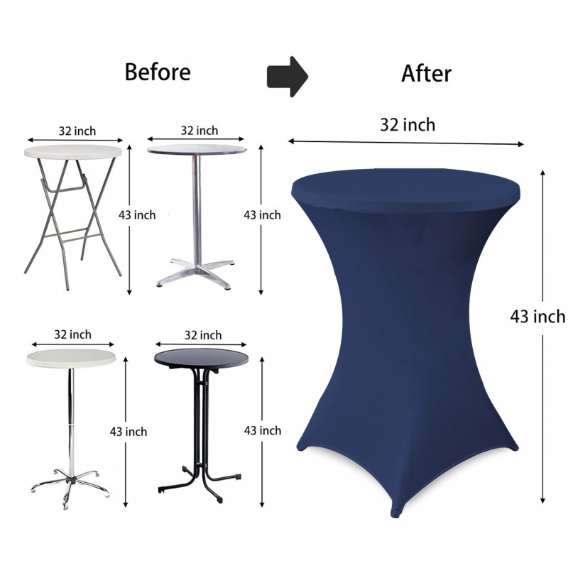 32 Inch Highboy Cocktail Round Stretch Spandex Table Cover Navy Blue 