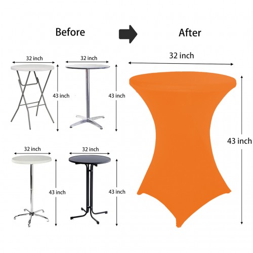 32 Inch Highboy Cocktail Round Stretch Spandex Table Cover Orange