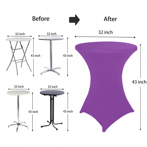 32 Inch Highboy Cocktail Round Stretch Spandex Table Cover Purple