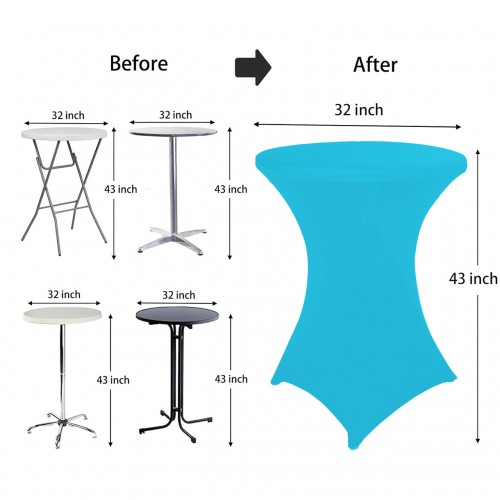 32 Inch Highboy Cocktail Round Stretch Spandex Table Cover Turquoise 