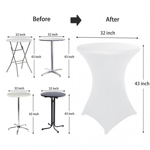 32 Inch Highboy Cocktail Round Stretch Spandex Table Cover White