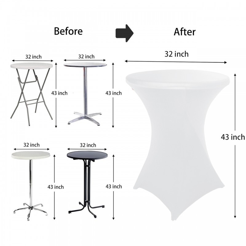 32 Inch Highboy Cocktail Round Stretch Spandex Table Cover White 