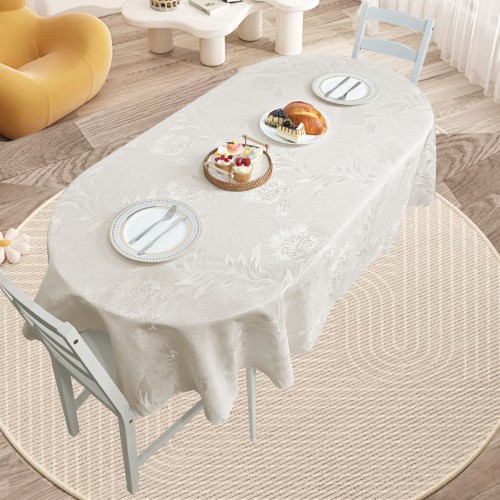 Oval Jacquard Tablecloth Anchovy patterns Table Cloth Beige