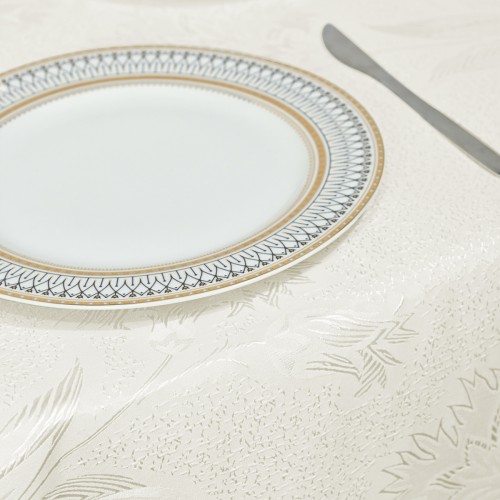 Oval Jacquard Tablecloth Anchovy patterns Table Cloth Beige