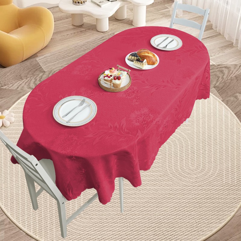 Oval Jacquard Tablecloth Anchovy patterns Table Cloth Burgundy