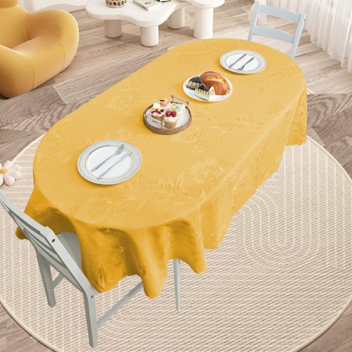 Oval Jacquard Tablecloth Anchovy Patterns Table Cloth Gold