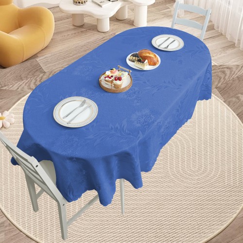 Oval Jacquard Tablecloth Anchovy Patterns Table Cloth Navy Blue