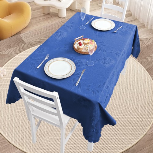 Rectangle Jacquard Tablecloth Anchovy Patterns Table Cloth  Navy Blue