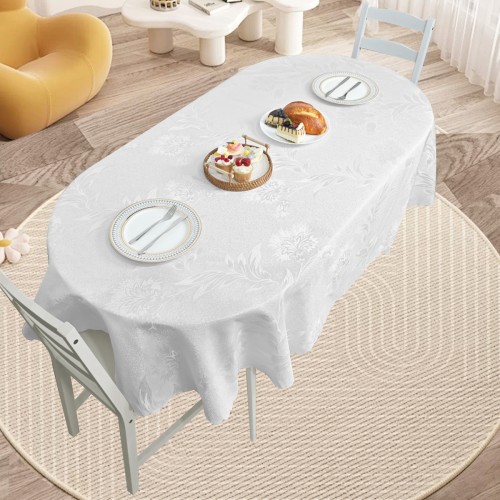 Oval Jacquard Tablecloth Anchovy Patterns  Table Cloth Ivory