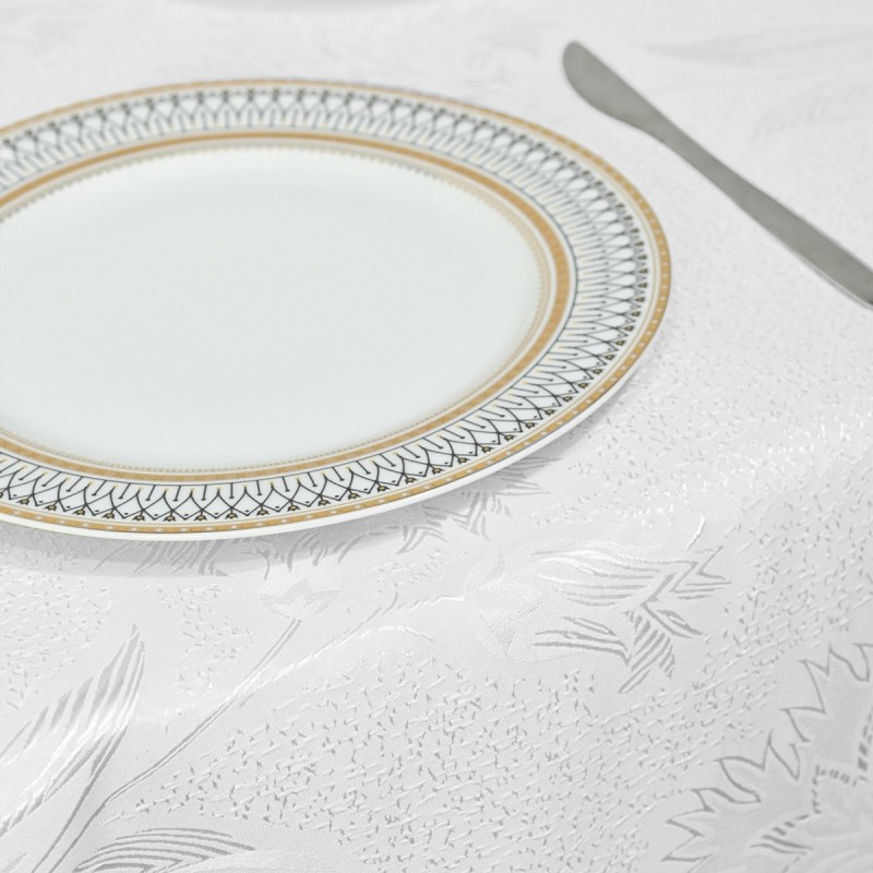 Oval Jacquard Tablecloth Anchovy Patterns  Table Cloth Ivory 