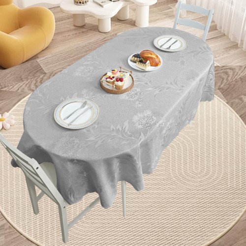 Oval Jacquard Tablecloth Anchovy Patterns Table Cloth Silver 