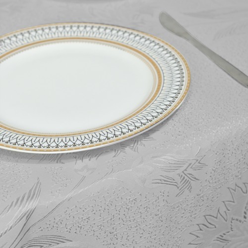 Oval Jacquard Tablecloth Anchovy Patterns Table Cloth Silver  