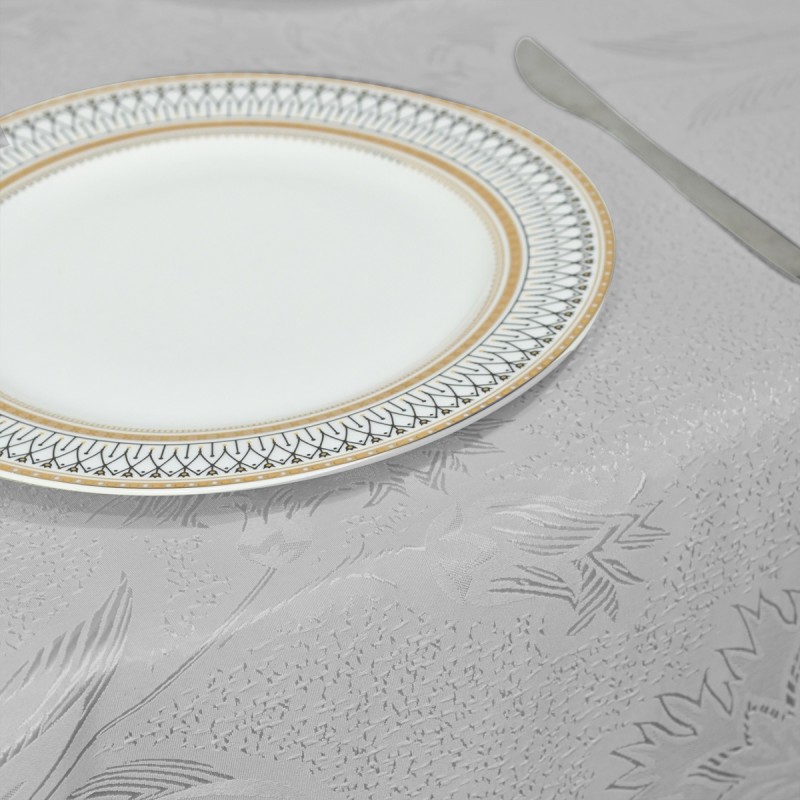 Oval Jacquard Tablecloth Anchovy Patterns Table Cloth Silver  