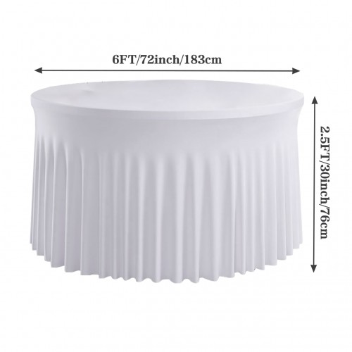 Stretch Spandex 6 ft Round Wavy Draping Table Cover White