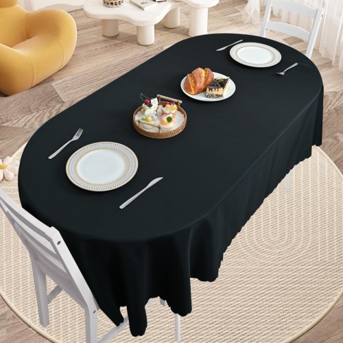 Oval Jacquard Tablecloth Plain patterns Table Cloth Black