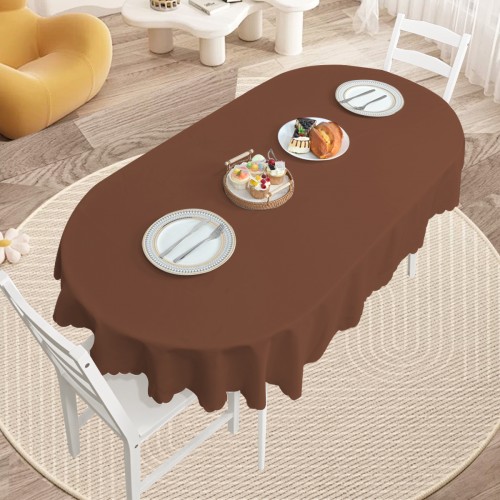 Oval Jacquard Tablecloth Plain patterns Table Cloth Chocolate