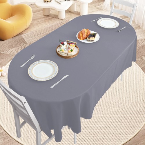 Oval Jacquard Tablecloth Plain patterns Table Cloth Dark Gray