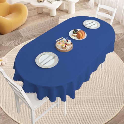 Oval Jacquard Tablecloth Plain patterns Table Cloth  Navy Blue