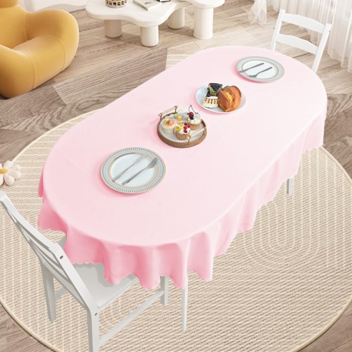 Oval Jacquard Tablecloth Plain patterns Table Cloth Pink