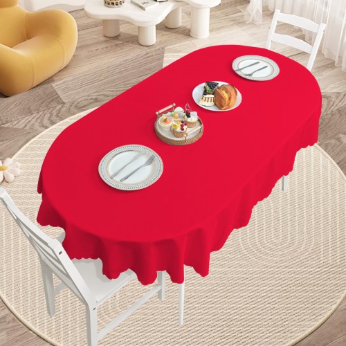 Oval Jacquard Tablecloth Plain patterns Table Cloth Red