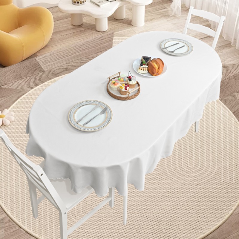 Oval Jacquard Tablecloth Plain patterns Table Cloth White