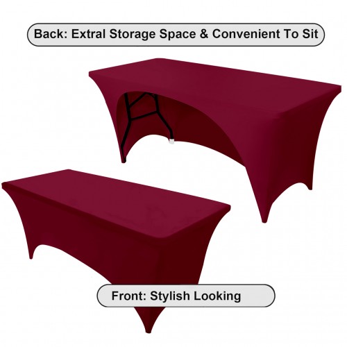 Stretch Spandex 6 ft Open Back Rectangular Table Cover Burgundy