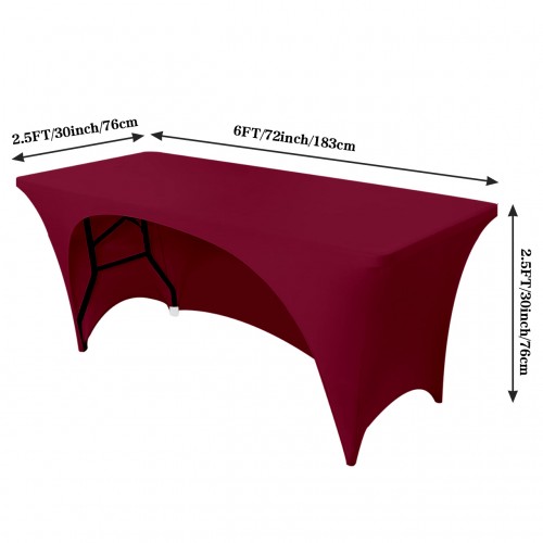 Stretch Spandex 6 ft Open Back Rectangular Table Cover Burgundy